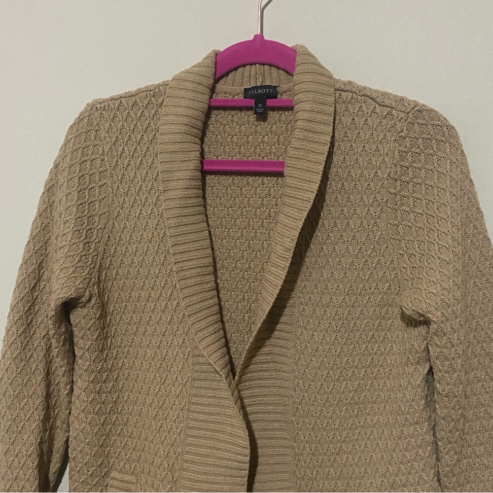 Talbots Beige Knit Open Front Cardigan Sweater Medium - Picture 4 of 8